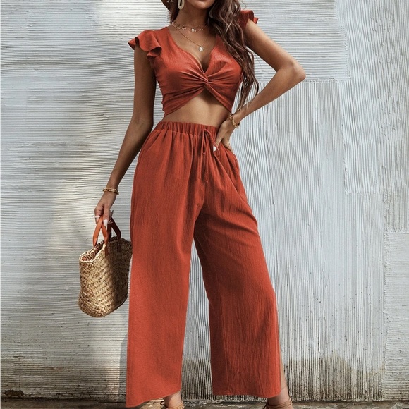 🌟SHEIN Ruffle Trim Twist Top with Pants🌟 - Picture 3 of 9